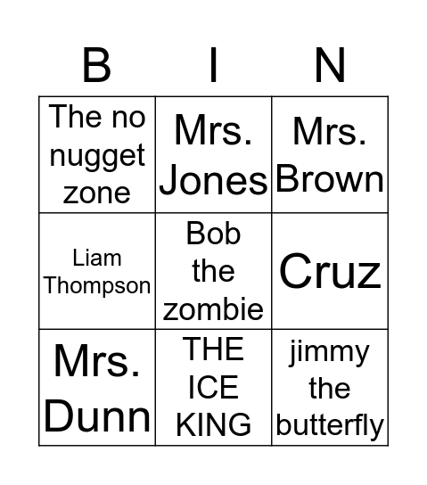 Liam Bingo Card