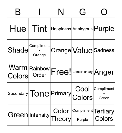 Color Theory Bingo! Bingo Card