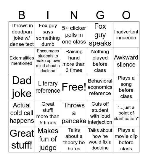 Property Bingo Card