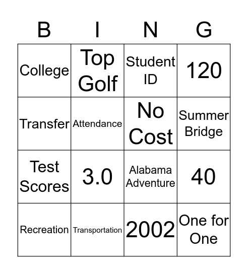 Early College Bingo  Bingo Card