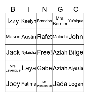 Room 3 Friends  Bingo Card