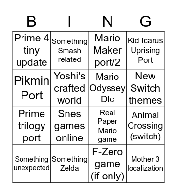 Nintendo Direct 13/02/2019 Bingo Card