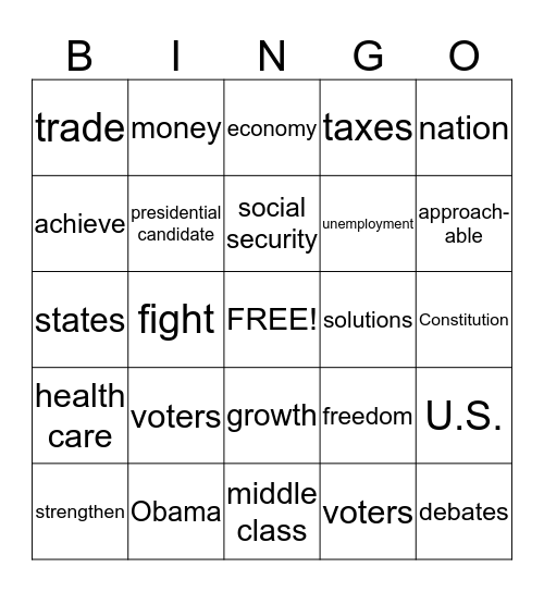 Presidential Bingo Card