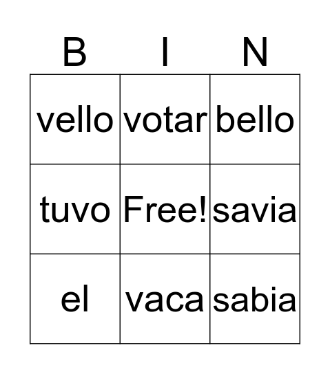 Homofonos Bingo Card