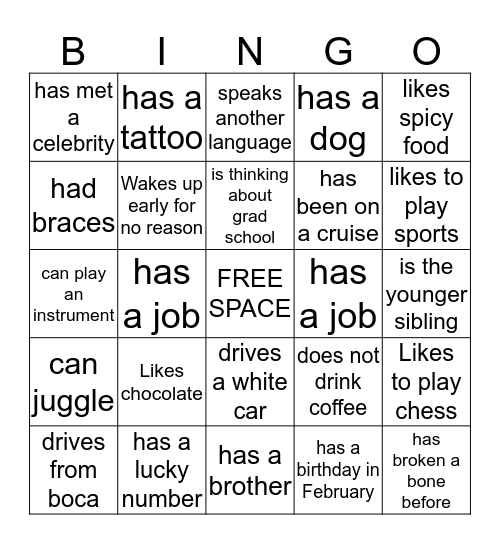 Self Awareness Bingo Card