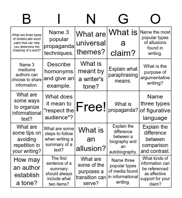 Review Bingo Card