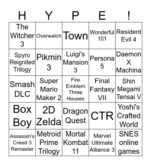 Nintendo Direct 2/13/19 Bingo Card