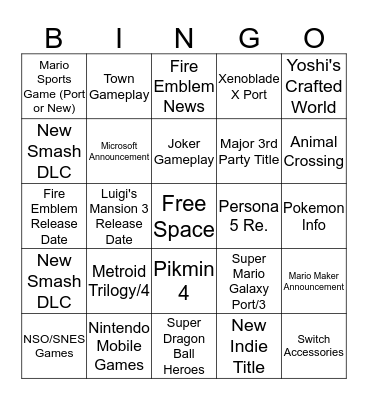 Nintendo Direct Bingo  Bingo Card