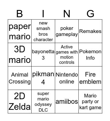 Nintendo Direct  Bingo Card