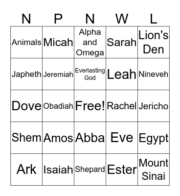 Bible Bingo Card