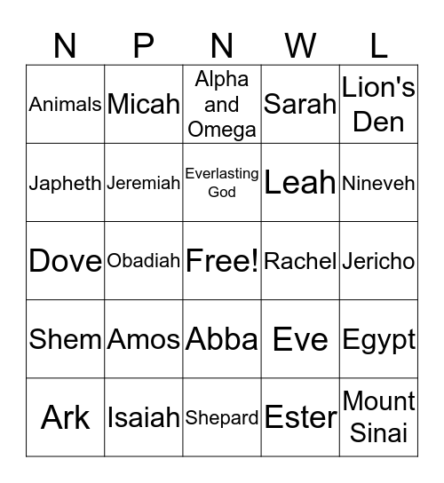 Bible Bingo Card