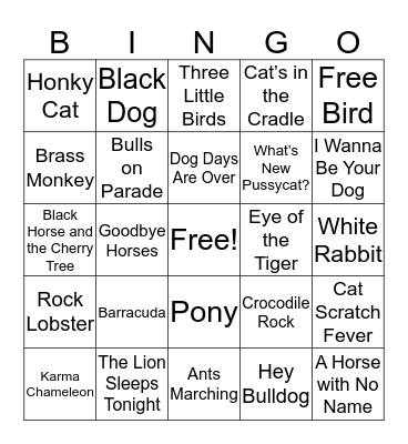 Animals Bingo Card