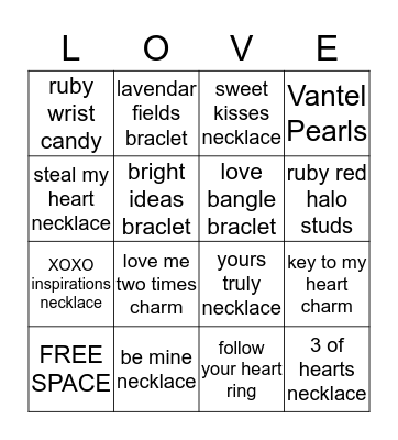 Valentines Day BINGO Card