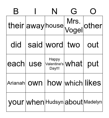 Happy Valentine's Day - Arianah, Madelyn, and Hudsyn!!! Bingo Card