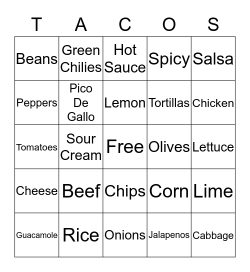 TACO BINGO Card