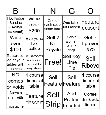 THURSDAY NIGHT BINGO Card
