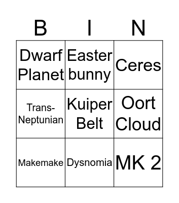 All About The Dwarf Planets Bingo Card