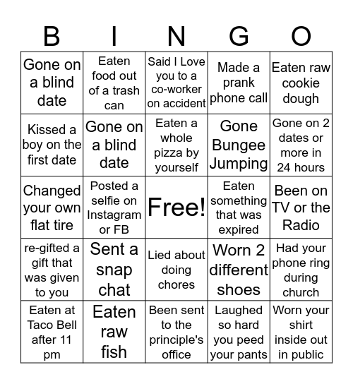 HAVE YOU EVER Bingo Card