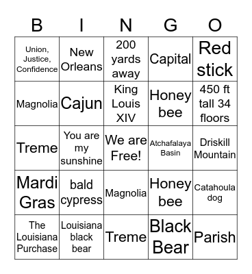 Louisiana Bingo Card