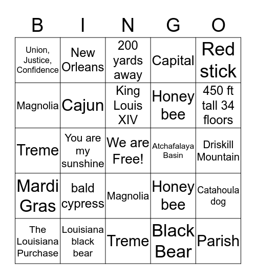 Louisiana Bingo Card