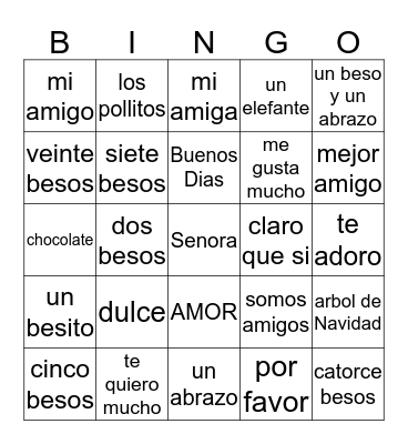 Feliz Dia de San Valentin Bingo Card