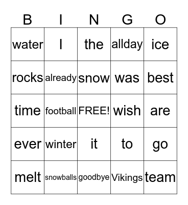 Test Bingo Card