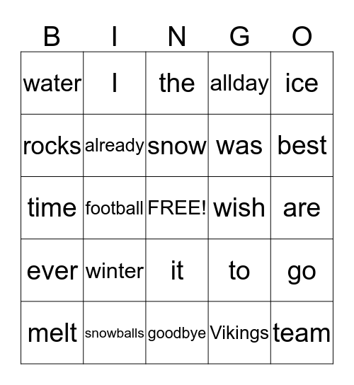 Test Bingo Card