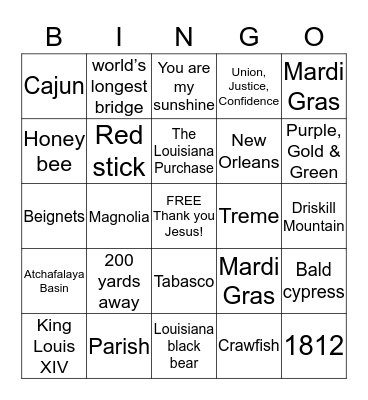 King of Kings Louisiana Bingo Card