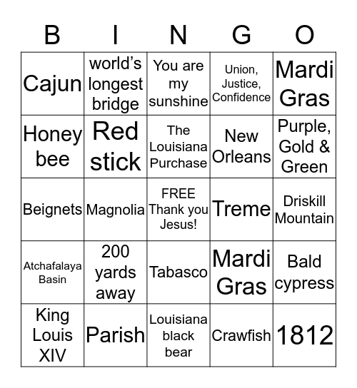 King of Kings Louisiana Bingo Card