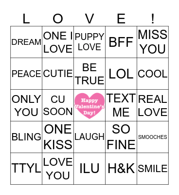 Conversation Heart Bingo Card