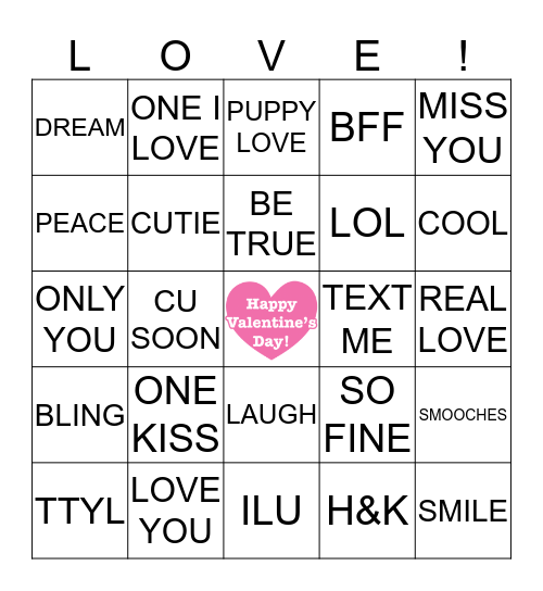Conversation Heart Bingo Card