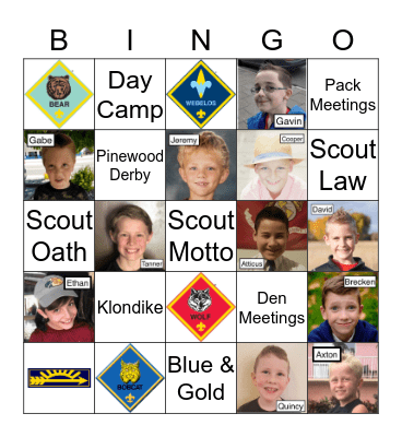 Cub Scout Spotlight Bingo Card