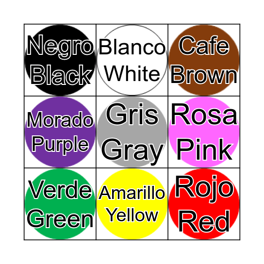 Bingo de Colores/ Color Bingo Card