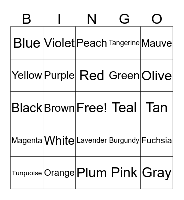 Color Words Bingo Card