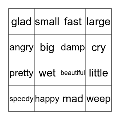 Synonyms Bingo Card