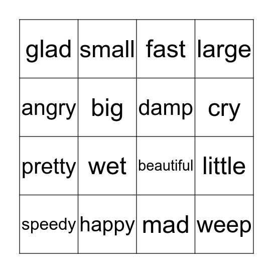 Synonyms Bingo Card