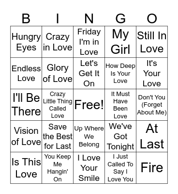 Love Song BINGO Card