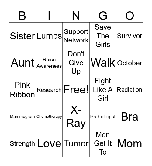 Breast Cancer Bingo Card