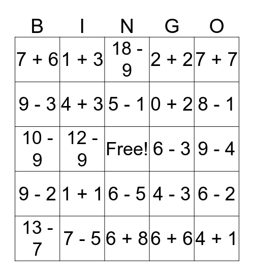 Math Fact Bingo! Bingo Card
