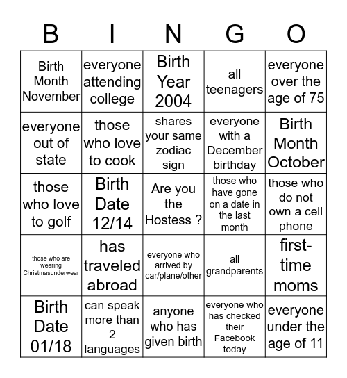 FAMILY TIDE Bingo Card