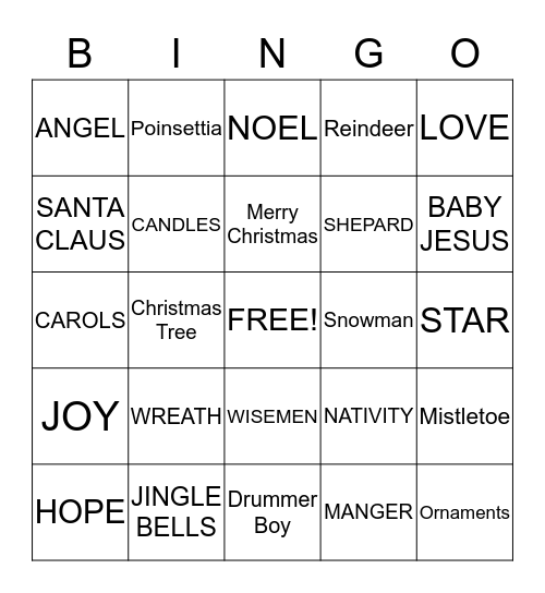 MERRY CHRISTMAS Bingo Card