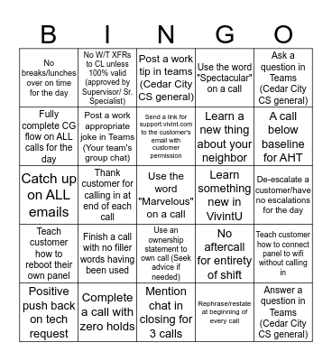 CALL CENTER BINGO Card