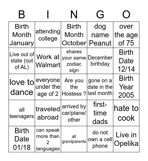 FAMILY TIDE Bingo Card