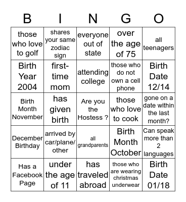 FAMILY TIDE Bingo Card