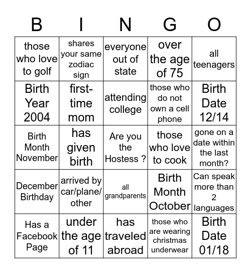 FAMILY TIDE Bingo Card