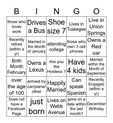 FAMILY TIDE Bingo Card
