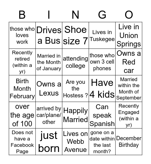 FAMILY TIDE Bingo Card