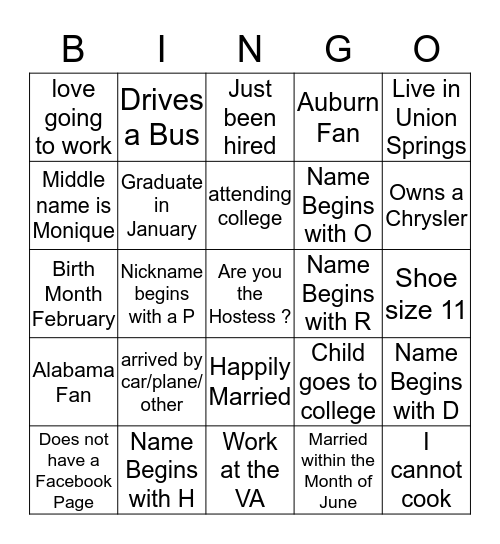 FAMILY TIDE Bingo Card