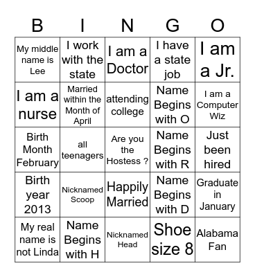 FAMILY TIDE Bingo Card