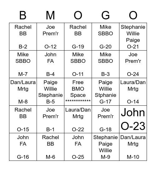 Laura Hill, Highway K Bingo Card